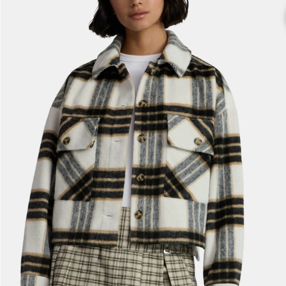 Madden NYC Plaid Utility Jacket in Cream and Black L NWT